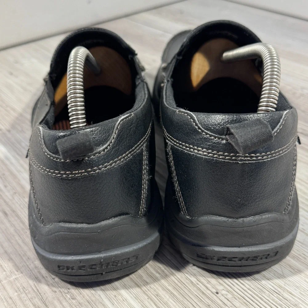 Skechers Harper Forde Slip On‎ Black Leather Casual Loafer Shoes Men's Size 10